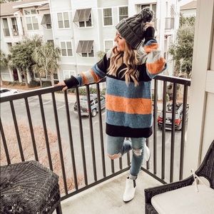 Striped mock turtle neck sweater